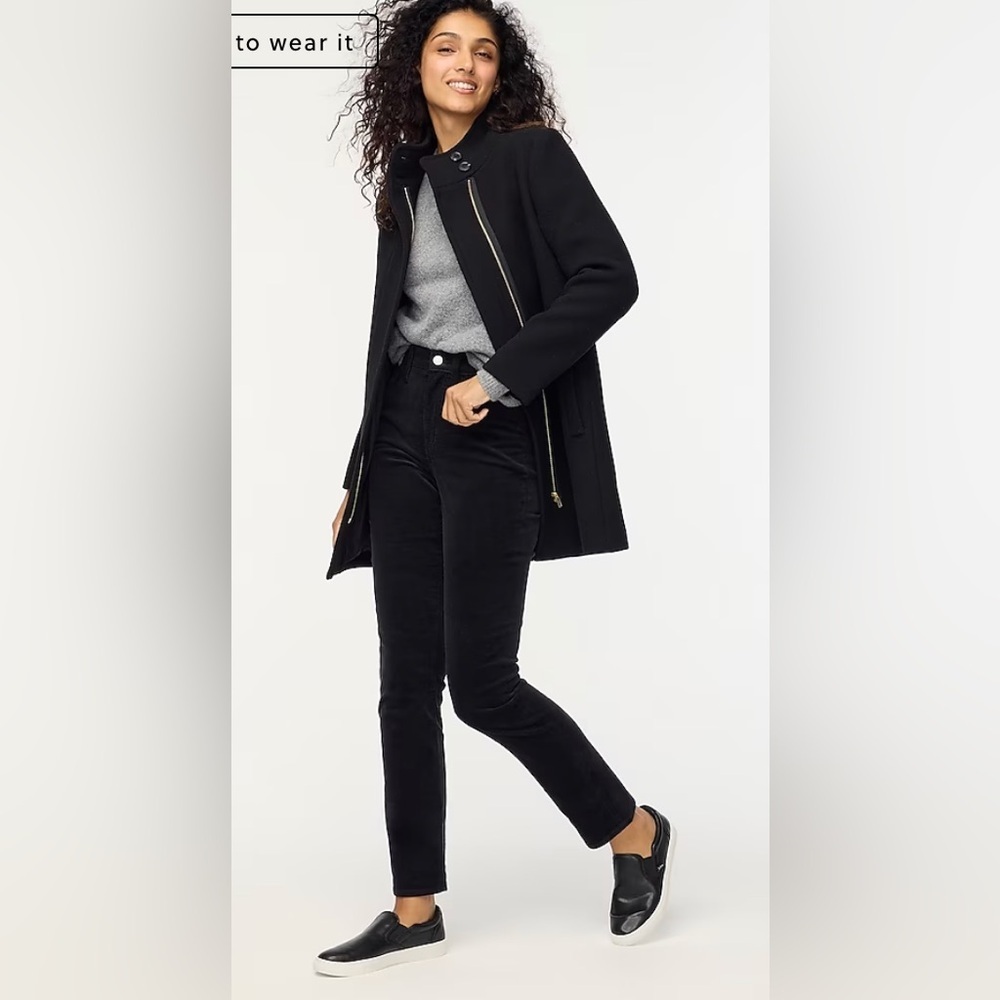 NWT J. Crew Black Wool Peacoat City Coat with Button Neck mock neck - Picture 4 of 13